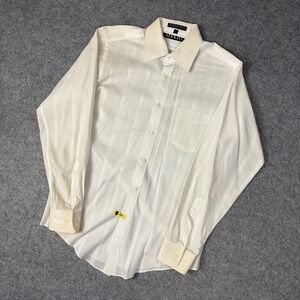 Vintage Adolfo Mens White Striped Dress Shirt 15 34/35 Single Needle Tailoring